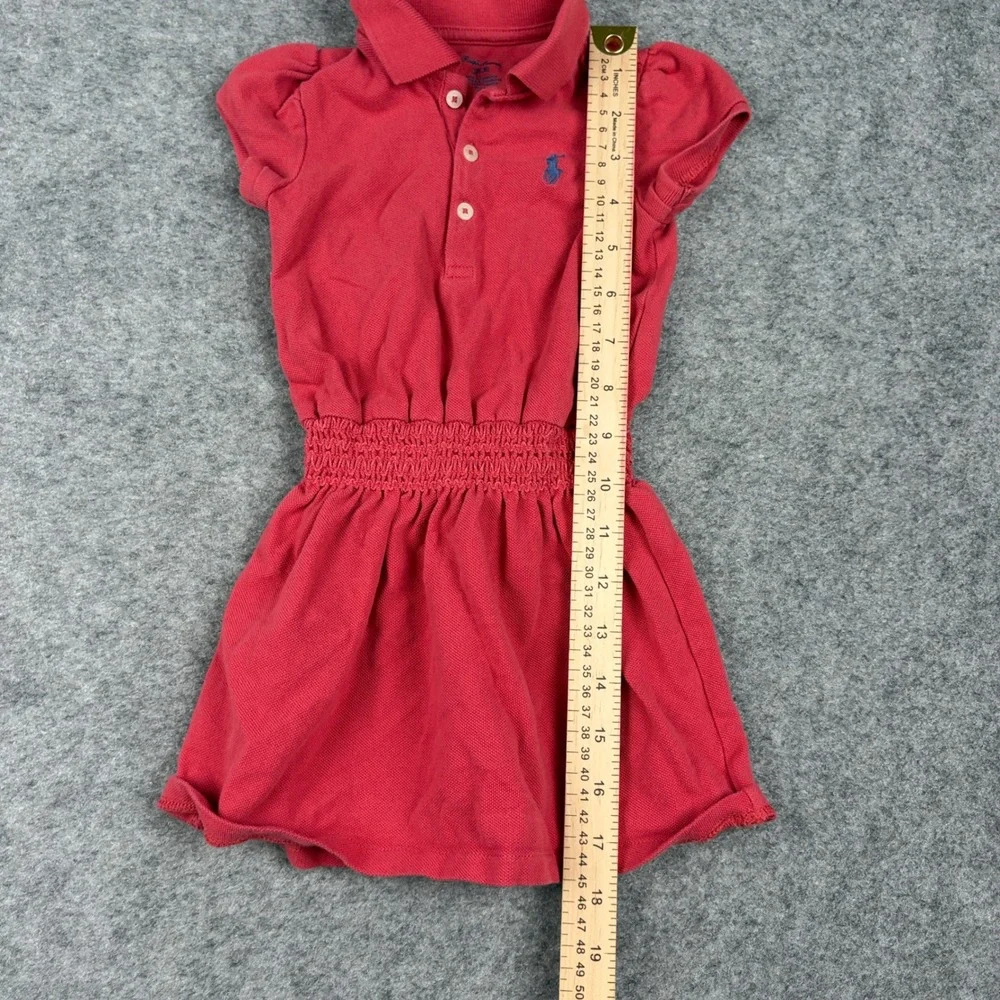 Ralph Lauren Polo Dress Girls 12 Months Red Short Sleeve Smocked Waist Logo